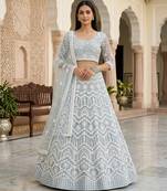 Sky Blue Color Net Girlie Partywear Lehenga Choli For Girls