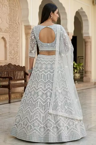 Sky Blue Color Net Girlie Partywear Lehenga Choli For Girls