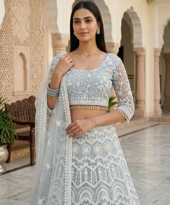 Sky Blue Color Net Girlie Partywear Lehenga Choli For Girls 3