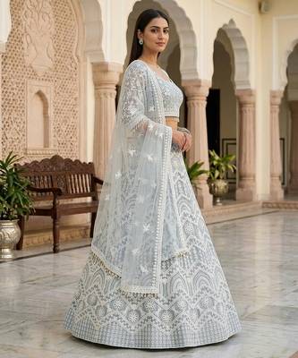 Sky Blue Color Net Girlie Partywear Lehenga Choli For Girls 4