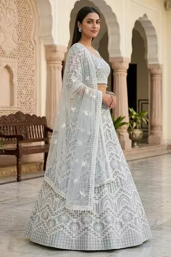 Sky Blue Color Net Girlie Partywear Lehenga Choli For Girls