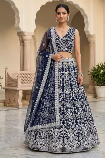 Navy Blue Color Net Girlie Partywear Lehenga Choli For Girls