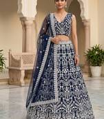 Navy Blue Color Net Girlie Partywear Lehenga Choli For Girls