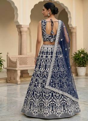 Navy Blue Color Net Girlie Partywear Lehenga Choli For Girls 2