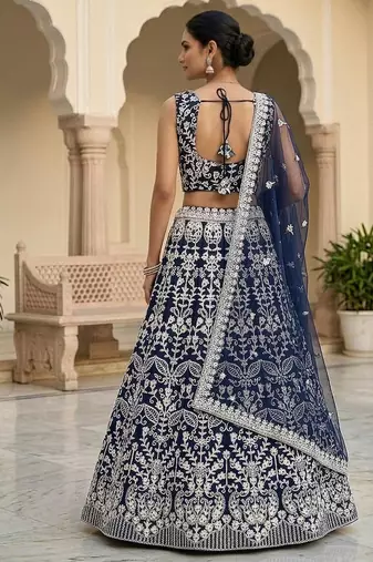Navy Blue Color Net Girlie Partywear Lehenga Choli For Girls