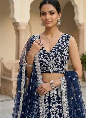 Navy Blue Color Net Girlie Partywear Lehenga Choli For Girls 3
