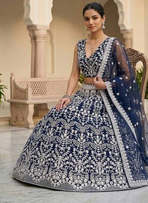 Navy Blue Color Net Girlie Partywear Lehenga Choli For Girls 4