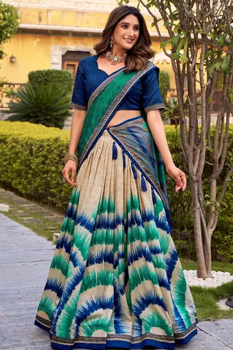 Blue Color Smart And Girlie Tussar Silk Lehenga Choli For Festive Looks