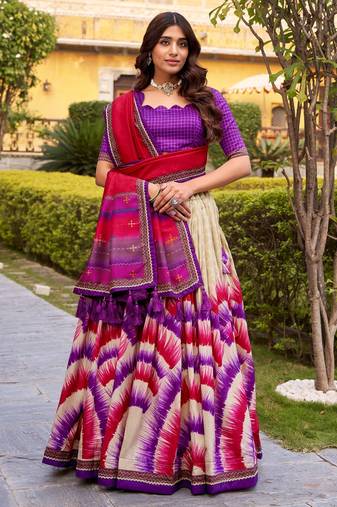 Purple Color Smart And Girlie Tussar Silk Lehenga Choli For Festive Looks