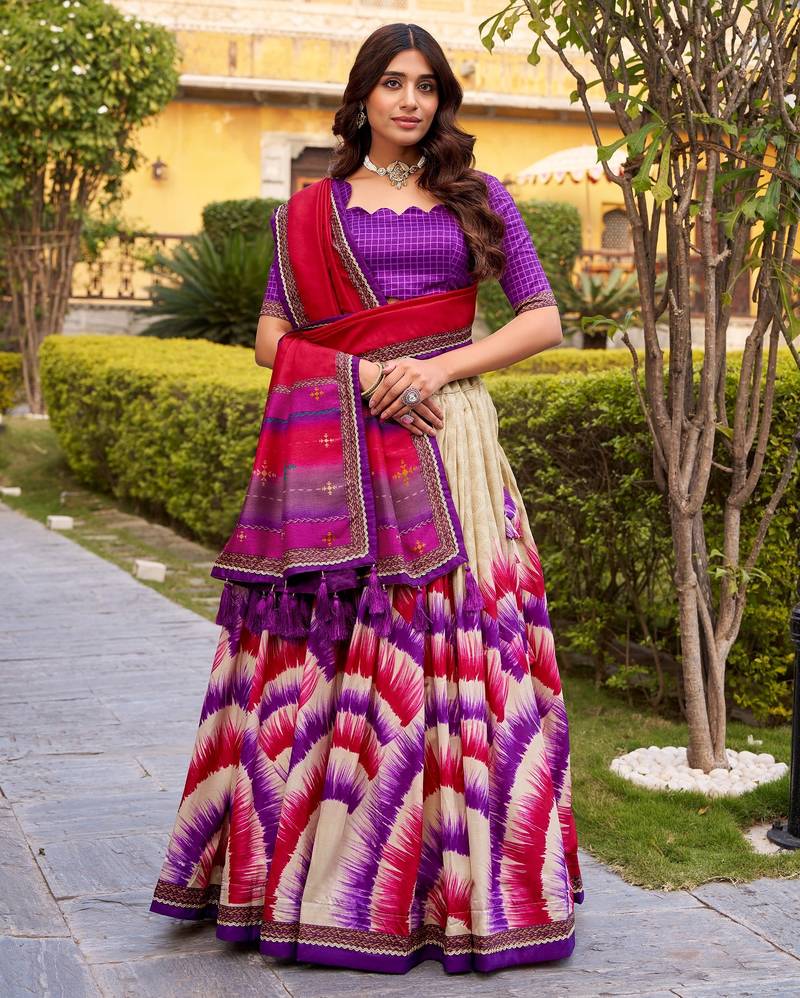 Purple Color Smart And Girlie Tussar Silk Lehenga Choli For Festive Looks