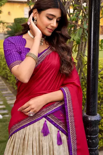 Purple Color Smart And Girlie Tussar Silk Lehenga Choli For Festive Looks
