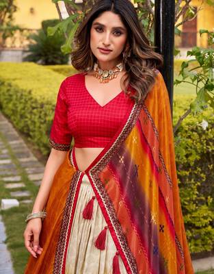 Red Color Smart And Girlie Tussar Silk Lehenga Choli For Festive Looks 2