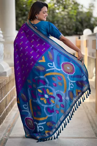 purple art silk ikkat and patola weaving concept saree & contrast blouse