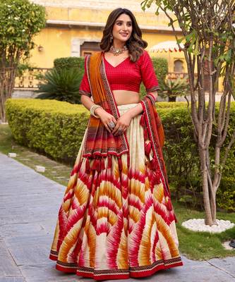 Red Color Smart And Girlie Tussar Silk Lehenga Choli For Festive Looks 3