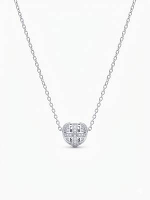 925 Sterling Silver Heart Bead  Pendant Necklace Set ,CZ Heart Pendant Set  1