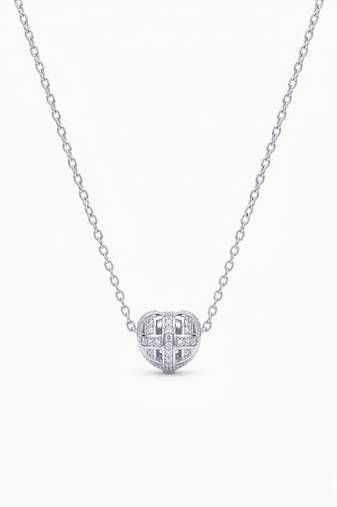 925 Sterling Silver Heart Bead  Pendant Necklace Set ,CZ Heart Pendant Set 