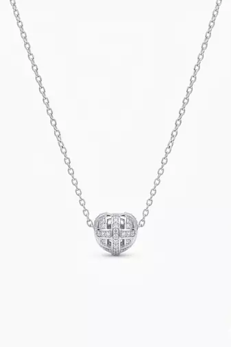925 Sterling Silver Heart Bead  Pendant Necklace Set ,CZ Heart Pendant Set 