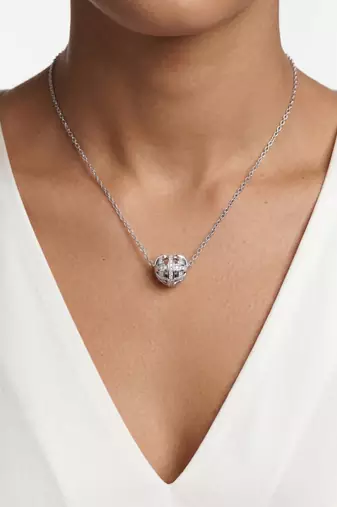 925 Sterling Silver Heart Bead  Pendant Necklace Set ,CZ Heart Pendant Set 