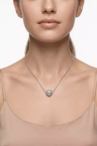 925 Sterling Silver Heart Bead  Pendant Necklace Set ,CZ Heart Pendant Set 