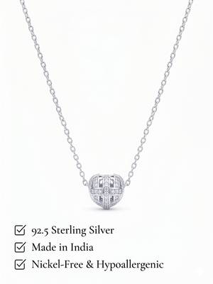 925 Sterling Silver Heart Bead  Pendant Necklace Set ,CZ Heart Pendant Set  5