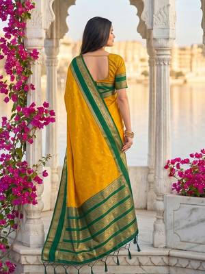 Yellow color silk blend ethnic fabric woven designer saree 2