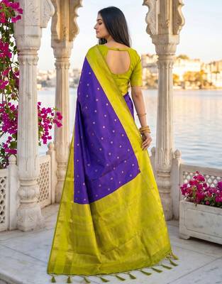 Blue color silk blend ethnic fabric woven designer saree 2