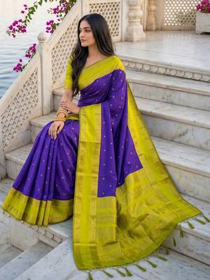 Blue color silk blend ethnic fabric woven designer saree 4