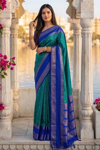Green color silk blend ethnic fabric woven designer saree