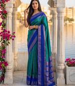 Green color silk blend ethnic fabric woven designer saree