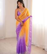 Orange color beautiful fendy satin fabric ethnic ceremonial saree