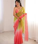 Green color beautiful fendy satin fabric ethnic ceremonial saree