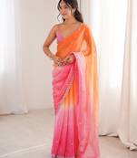 Orange color beautiful fendy satin fabric ethnic ceremonial saree