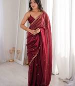Maroon color beautiful fendy satin fabric ethnic ceremonial saree