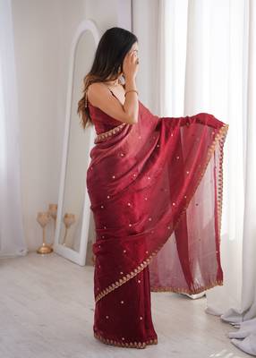 Maroon color beautiful fendy satin fabric ethnic ceremonial saree 2