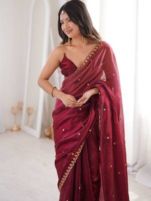 Maroon color beautiful fendy satin fabric ethnic ceremonial saree 3