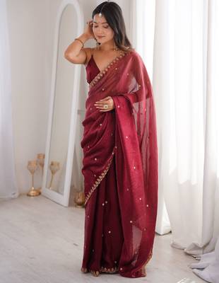 Maroon color beautiful fendy satin fabric ethnic ceremonial saree 4