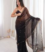 Black color beautiful fendy satin fabric ethnic ceremonial saree