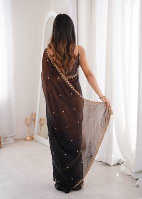 Black color beautiful fendy satin fabric ethnic ceremonial saree 2