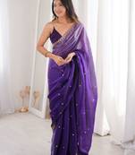 Voilet color beautiful fendy satin fabric ethnic ceremonial saree