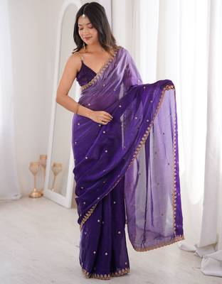 Voilet color beautiful fendy satin fabric ethnic ceremonial saree 2