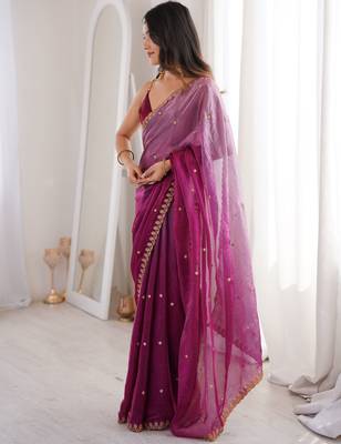 Purple color beautiful fendy satin fabric ethnic ceremonial saree 2