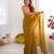 Mustard color nc chiffon chex fabric beautiful designer woven saree with cut dana lace border