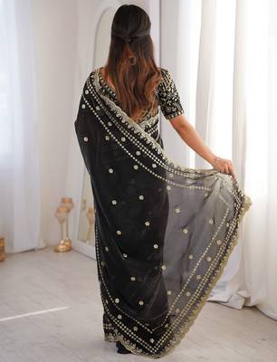 Black color beautiful sequins work heavy partywear saree 2