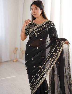 Black color beautiful sequins work heavy partywear saree 3