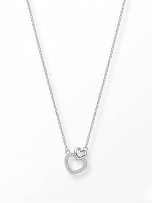 925 Sterling Silver Double Heart  Pendant Necklace Set , CZ Interlocking Heart Pendant Set  1
