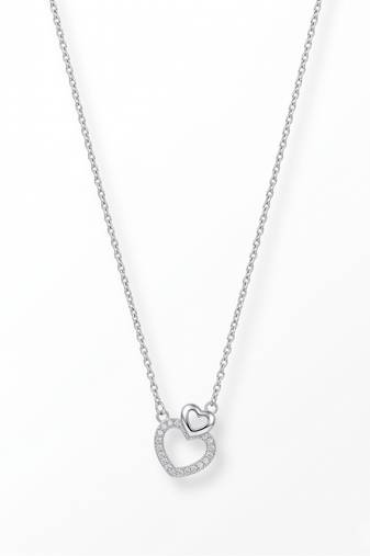 925 Sterling Silver Double Heart  Pendant Necklace Set , CZ Interlocking Heart Pendant Set 