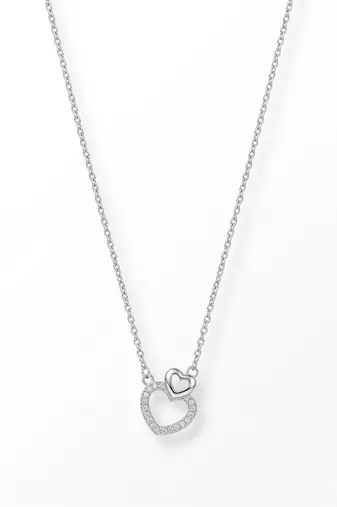 925 Sterling Silver Double Heart  Pendant Necklace Set , CZ Interlocking Heart Pendant Set 