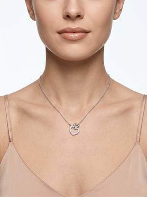 925 Sterling Silver Double Heart  Pendant Necklace Set , CZ Interlocking Heart Pendant Set  4