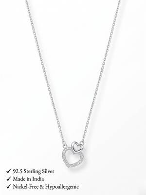 925 Sterling Silver Double Heart  Pendant Necklace Set , CZ Interlocking Heart Pendant Set  5