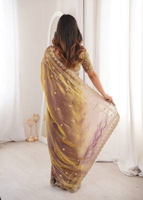 Gold  color beautiful sequins work heavy partywear saree 2